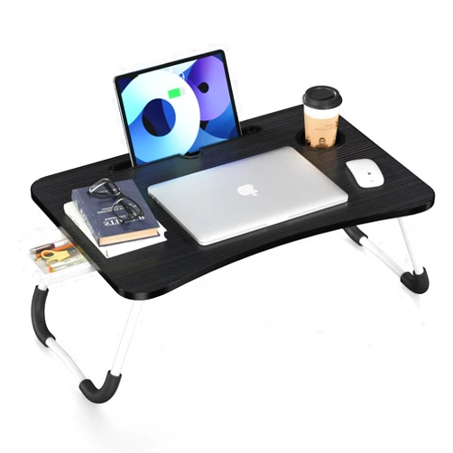 Mayyol Foldable Laptop Bed Table Tray - Folding Lap Desk with Cup Holder - Portable Serving Breakfast Tray with Storage Drawer/Tablet Stand/for Working, Writing, and Eating on Bed, Sofa, or Floor - Black
