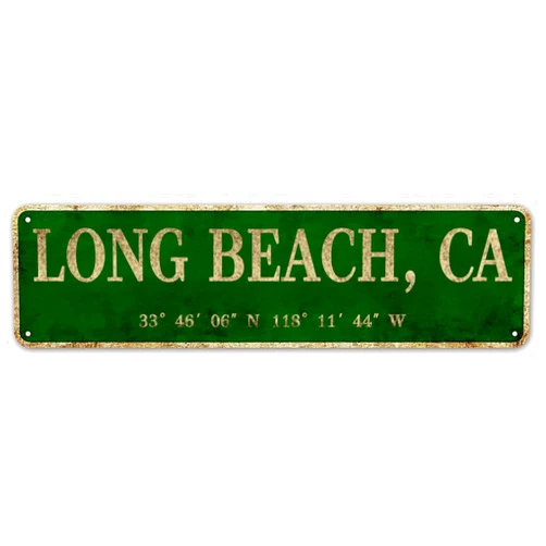 LINStore Long Beach, CA City Sign Rustic Vintage Metal Art Wall Decor Office/Home/Classroom 4” x 16”