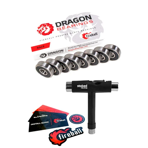 Fireball Dragon Precision Skateboard Bearings w/T-Tool | 608 Bearing for Skateboards, Longboards, Inline Skates, Roller Skates, Spinners (Race)