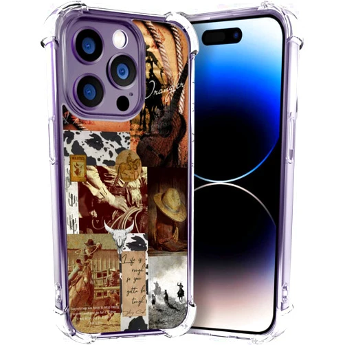 IWONE Case for 14 Pro Max Case Cute Designer Aesthetic Cool Kawaii Silicone/Cute Case Compatible with iPhone 14 Pro Max Cowboy Country Wrangler Collage Cow Western Cowgirl Cactus Inspirational Design
