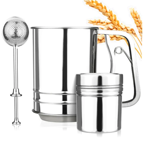Ullnosoo Flour Sifter, 3 in 1 Stainless Steel Sifter for Baking, 3 Cup Double Layer Fine Mesh Sifter, Powdered Sugar Shaker Duster Set for Baking Cakes, Pastries, Pies, Cupcakes and Desserts