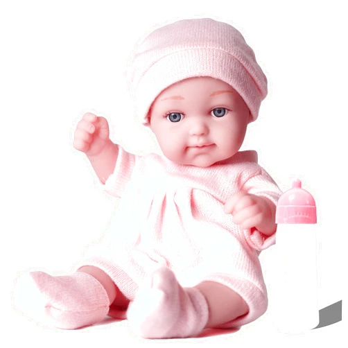 Beem Jun Reborn Baby Dolls, 11 in, Waterproof Vinyl, Realistic 3D Eyes, 28cm, with Bottle, Pink Outfit, Clothes, Gift for Girls 3+