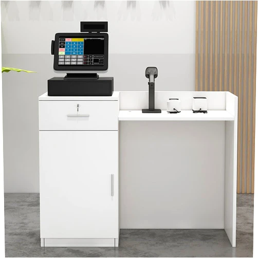 KCTOT Reception Desk with Counter, Modern Front Desk Table, Front Counter Desk with Lockable Drawer, Wooden Retail Checkout Counter, A Variety of Colors to Choose from(White,80cm/31.4in)