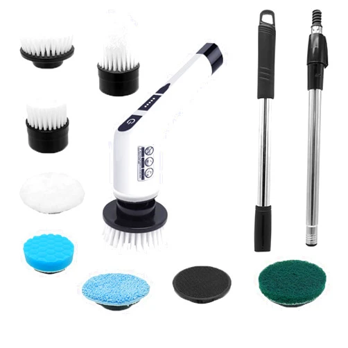 THAMPA Electric Spin Scrubber,Portable Detachable Bathroom Cleaning Brush with Long Handle & 7 Replaceable Heads for Bathtub Tile Floor White
