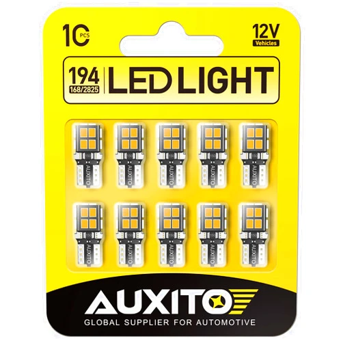 AUXITO 194 LED Light Bulb Amber Yellow 168 2825 W5W T10 Wedge 14-SMD LED Replacement Bulbs for Car Dome Map Door Courtesy License Plate Lights, Pack of 10