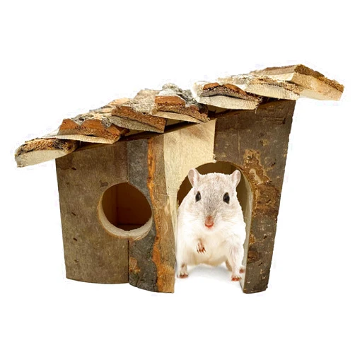 kathson Hamster Wooden House, Small Pet Hideout Climbing Play Hut Natural Wood with Bark Hideaway House for Dwarf Hamster, Mouse, Rat,Gerbil and Other Small Animals