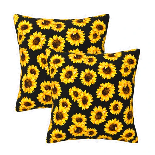 Poream Sunflower Flower Farmhouse Throw Pillow Covers 18x18 in Pillow Case Soft Outdoor Pillowcase Cushion Covers Set of 2 for Sofa Bed Bedroom Car Chair Living Room Home Decorative