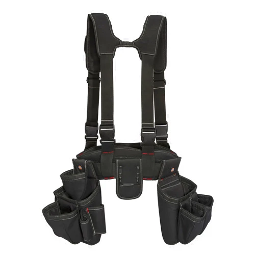 Dickies 4-Piece Carpenter's Rig, Padded Tool Belt Suspenders, Cooling Mesh, Tool Belt, Steel Buckle, Black