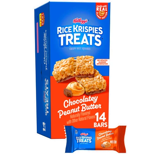Rice Krispies Treats Crispy Rice Squares, Snack Bars, Chocolatey Peanut Butter, 10.8oz Box (14 Count)