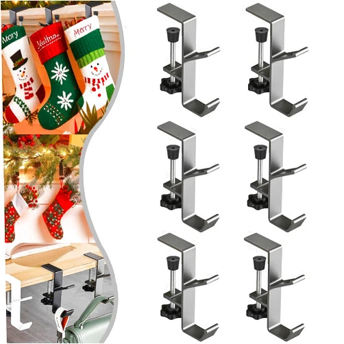 YHCFASHIPIN 2 in 1 Garland Hangers for Mantle, Adjustable Fireplace Stocking and Garland Hanger with Hooks, Heavy Duty Garland Hanger and Stocking Mantel Holders for Home Christmas Decoration (Gray, 6 Pieces)