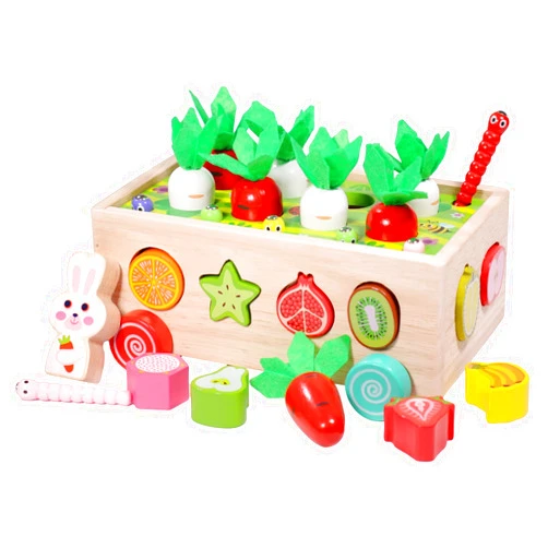 MTTIERY Farm Orchard Cart Montessori Toys for 1，2, 3 and 4 Year Old Boys and Girls Carrot Harvest Game Wooden Shape Sorting Toy Gift for Toddlers Preschool Learning Fine Motor Skills Game (Fruits)