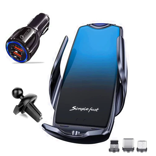 GOOSUO Wireless Car Charger, 10W Car Smart Sensor Wireless Charger Phone Holder for iPhone12 11/ Pro/XS/XR/ 8 Plus, Samsung S10 /S9 / Note10 / Note9, etc (Black+Blue)