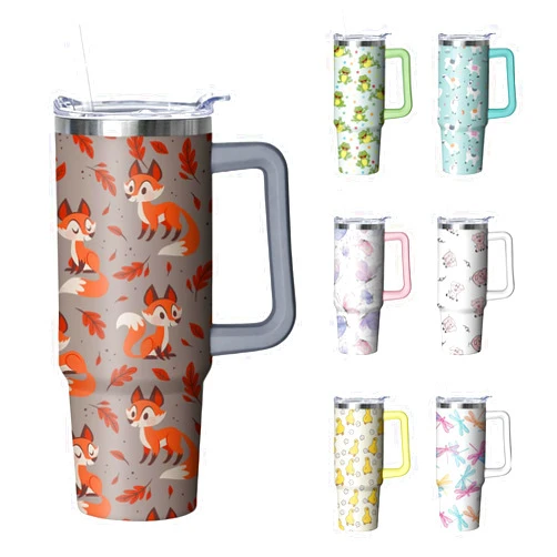 Kearscupra 30 oz Fox Tumbler with Handle and Straw, Insulated Stainless Steel Cup with Lid, Travel Coffee Mug Water Bottle, Gifts for Woman Animal Lovers