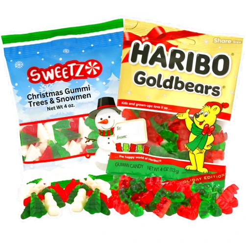 Sweetzo Christmas Gummies, Gummy Bears, Trees, and Snowmen, Candy Stocking Stuffers, 1/2 Pound (2 Bags) (Gummi Bears, Tree, Snowmen)