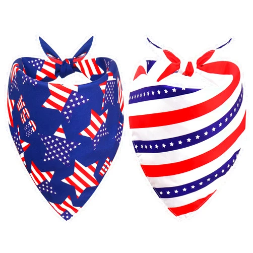 SZEE 4th of July Dog Bandanas 2 Pack, American Flag Bandana Dog Scarf with Star Pattern, Reversible Triangle Patriotic Dog Bandana for Independence Day Costume Accessories Decoration(X-Large)