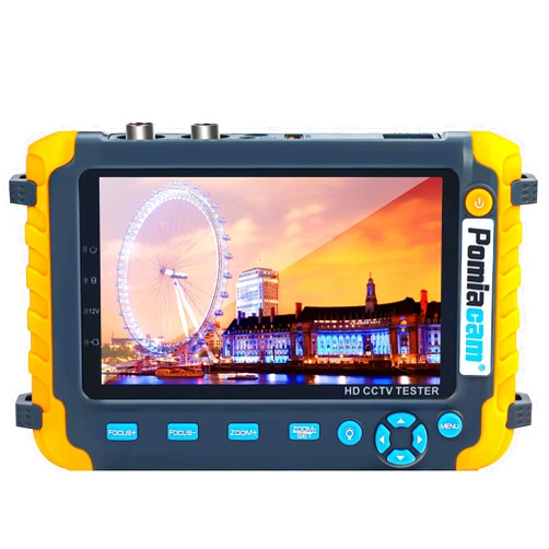 POMIACAM AHD CCTV Monitor Camera Tester IV8W 5 Inch 4-in-1 8MP AHD TVI 8MP CVI CVBS 1080P Coaxial HD Video Testerr Support RS485 PTZ Controller/UTP Cable Test/VGA HDMI Input/DC12V Output