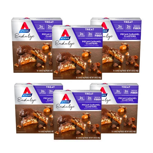 Atkins Pecan Caramel Clusters, Dessert Favorite, High in Fiber, Low Carb, 2g Sugar, 60 Count