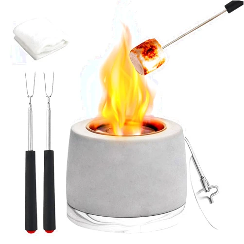 AIKAMI Concrete Tabletop Fire Pit Bowl, Table Top Portable Rubbing Alcohol Fireplace Indoor Outdoor Decor Long Time Burning Smokeless Odorless Housewarming for Patio Balcony with Extinguisher