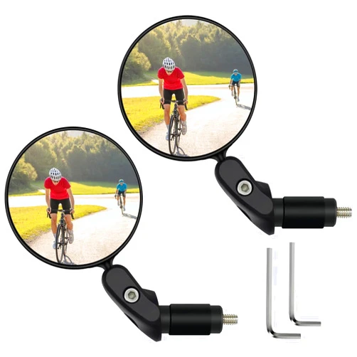Ganwawo 2 Pcs Bike Mirror, HD Convex Bike Rear View Mirror, 360˚ Rotatable Bar End Bicycle Mirrors for Handlebars, Adjustable Bicycle Rear View Handlebar Mirror for Mountain Road Adult Bike Cycling