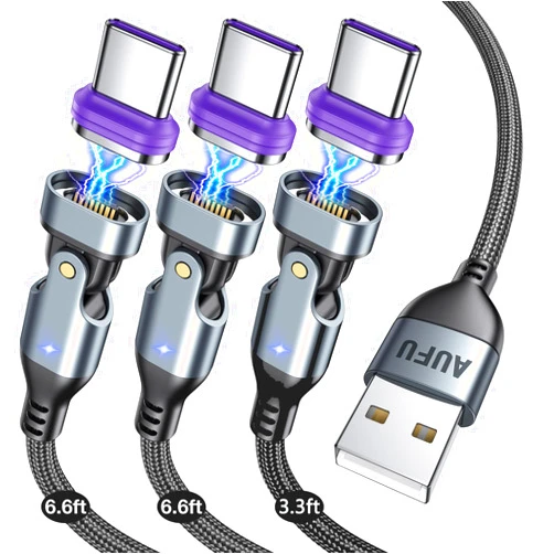 AUFU 16PIN USB C Magnetic Charging Cable (3Pack, 3.3/6.6/6.6ft), 180° Rotation Magnetic Charger Cable/Magnetic USB C Cable/Magnetic Phone Charger/Magnetic Date Charging Cable for Phone/Tablet/Laptop