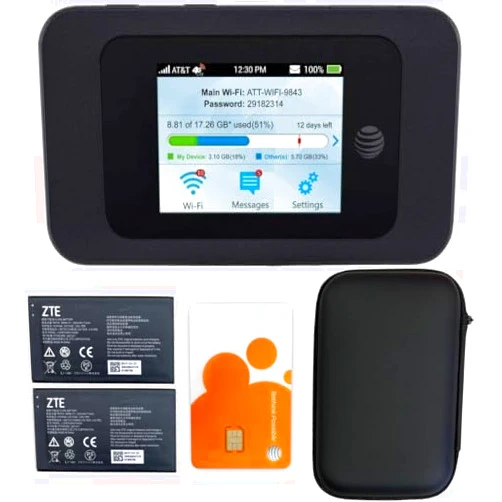 EVDO-LINK AT&T Wireless ZTE Velocity 2 MF985 Unlocked | 4G Mobile WiFi Hotspot | LTE Cat13 Speed Up to 600 Mbps | Usage Up to 12 Hours | Portable Travel Router | EVDO-Link Bundle Includes AT&T Sim Card