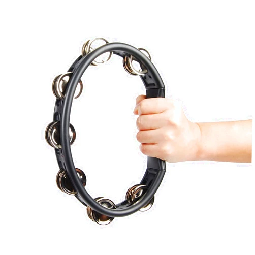 Liampo Hand Tambourines for Adults Professional Percussion Double Row Bells Drums for Adults Hand Black 1Piece
