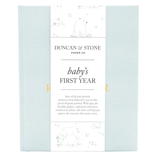 DUNCAN & STONE PAPER CO. Baby First Year Book - Heirloom Keepsake Baby Memory Book to Record Important Milestones, Photos & More - Pregnancy Books (Sky Blue,112 Pages)