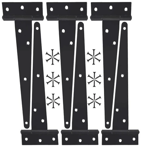 Antfly Heavy Duty T Hinge, Gate Hinge, T Strap Hinge, Barn Hinge, Fence Hinge, Shed Hinge, Door Hinge Black Wrought Hardware Iron, Set of 6 (8 in)