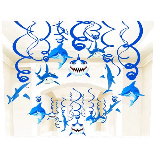 HADEEONG Shark Party Supplies Hanging Swirls Kids Birthday Decorations for Shark Sea Themed Splash Ceiling Foil Ornaments (30 PCS)