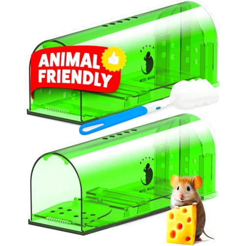 Motel Mouse Humane No Kill Live Catch and Release Mouse Traps, Reusable with Cleaning Brush - 2 Pack