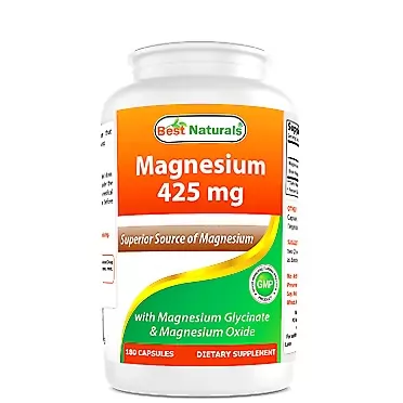 Best Naturals Magnesium 425 mg 180 Veggie Capsules - High Absorption Magnesium Glycinate & Magnesium Oxide Chelated, Non-GMO, Gluten Free Muscle Relax