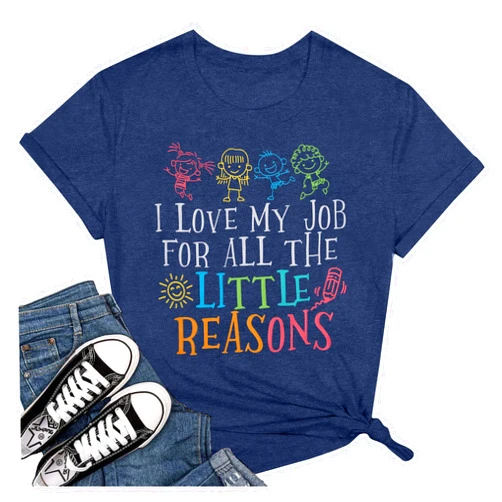 MOUSYA Teacher Shirts Women Preschool Teacher Shirt I Love My Job for All The Little Reasons Tee Funny Teaching Tops