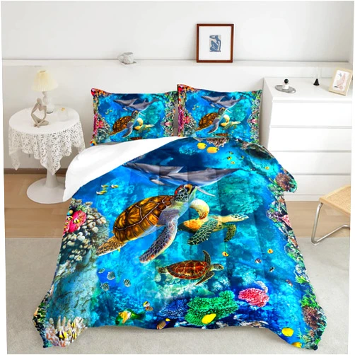 CVHOUSE Sea Turtle Comforter Set,Ocean Sea Turtle Bedding Set for Kids Teens,Ocean Sea Turtle Comforter Sea Turtle Duvet Set Room Decor Quilt Set Twin Size