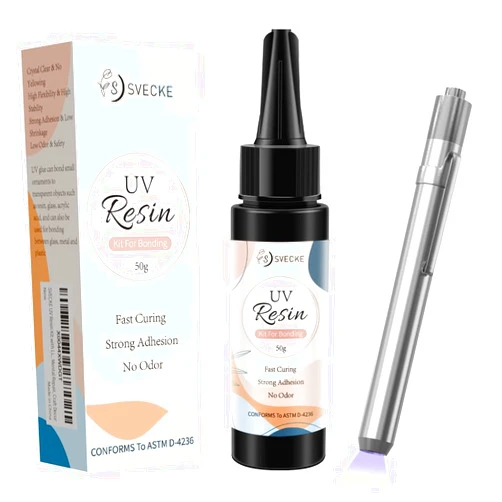 SVECKE UV Resin Kit with Light, 50g UV Glue Kit for Bonding, UV Resin with UV Flashlight for Resin Jewelry Welding Kit, Quick-Dry UV Adhesive for Plastic & Mental Repair, Craft Decor