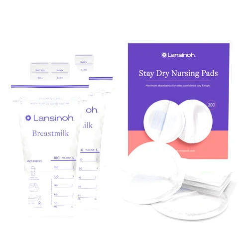 Lansinoh Breastmilk Storage Bags, 200 Count, Breast Milk Storage Bags for Feeding, Baby Essentials, 6 oz. + Lansinoh Stay Dry Disposable Nursing Pads, Soft and Super Absorbent Breast Pads, 200 Count