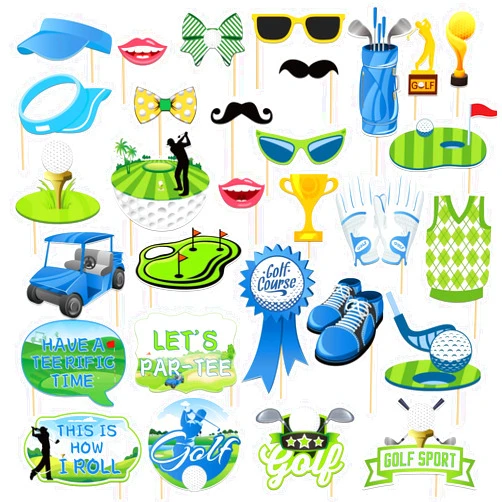 Talorine Golf Photo Booth Props Kit, Golf Birthday Baby Shower Party Decorations for Men Boys Party Camera Props,Funny Par-Tee Time Retirement Outdoor Sports Party Decorations