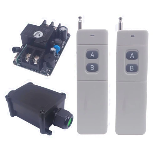 JUWUQI 300M DC 12V~80V Waterproof Wireless Relay Switch, 12V/24V/48V/72V 30A Relay Remote Control Waterproof Switch with Safe Secrecy Learning Code for Industrial Agriculture (DC 12V~80V; 300M* 2 Controller)
