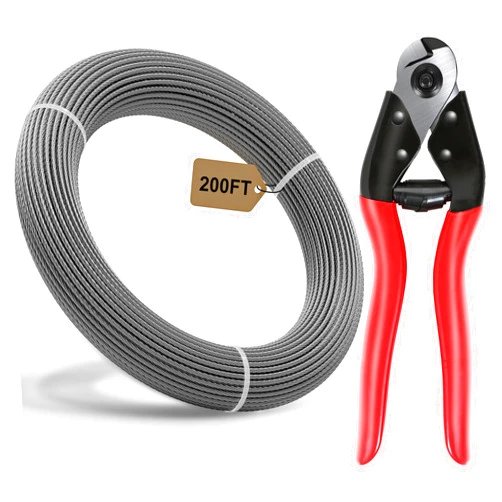 DOZAWA Stainless Steel Cable with A Cutter- 200FT T316 Wire Rope Cable for Stair Fence Deck Railing, Silver