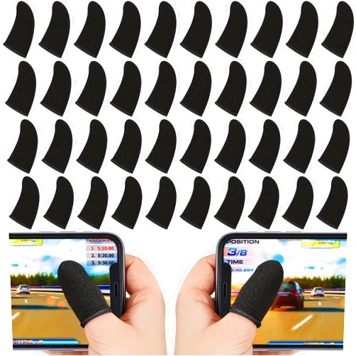 Jiuguva 120 Pcs Finger Sleeve for Gaming Anti Sweat Game Controller Finger Thumb Sleeve Breathable Finger Covers Touchscreen Gaming Gloves for Mobile Phone Game, 4 Designs (Black)