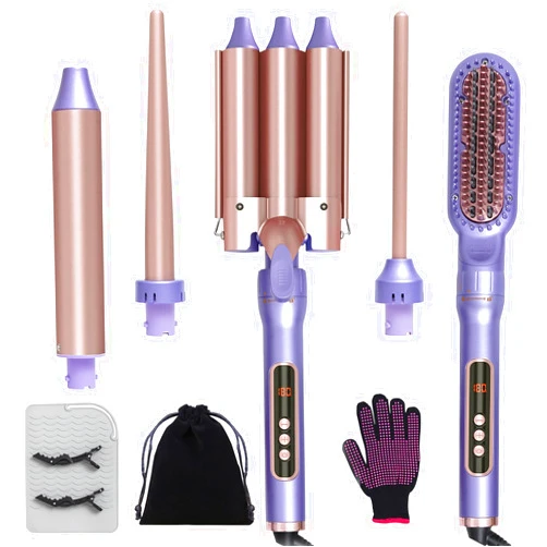 Viowey Hair Straightener and Curler 5 in 1, Bio Ionic Straightener Curling Iron Set - Ceramics, 30s Fast Heat, 180-450°F Temp Adjustment, Glove & Insulated Mat & Clip Included