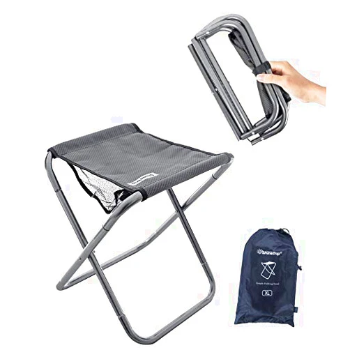 LFSEMINI Camping Stool, 16in Tall Large Size Folding Stool with Carry Bag, Aluminum Alloy Bracket, 1.5lbs Lightweight, Load Capacity to 300lbs, for Travel, Hiking, BBQ, Fishing, Beach(Grey)