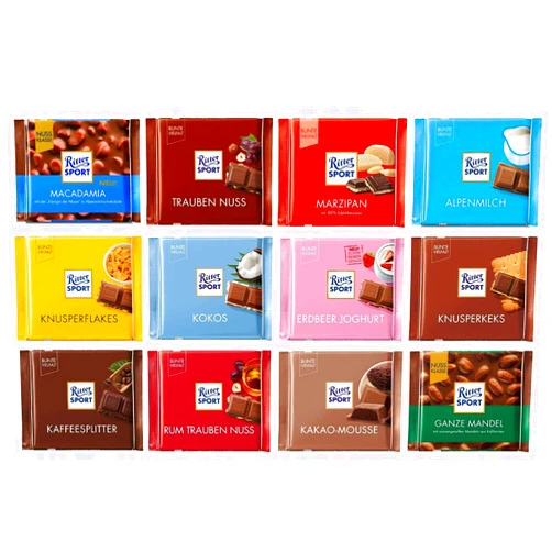 Generic Ritter Sport - Assorted Chocolates - Randomly Selected Variety Pack - Chocolate Bars - 100g - Bundle of 12 Full Size Bars -