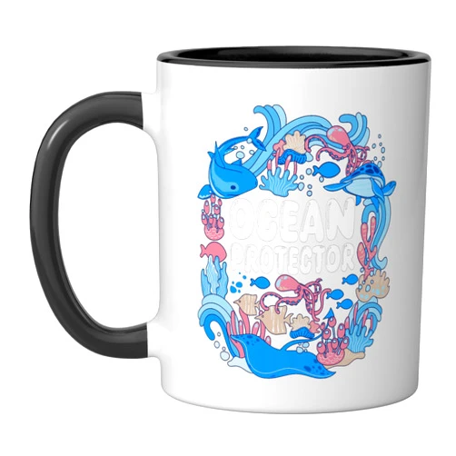 Save the World, Planet and Ocean Gifts + Outfits Save Animals Recycle Earth Day, Save the Ocean Ceramic Mug, Black/White