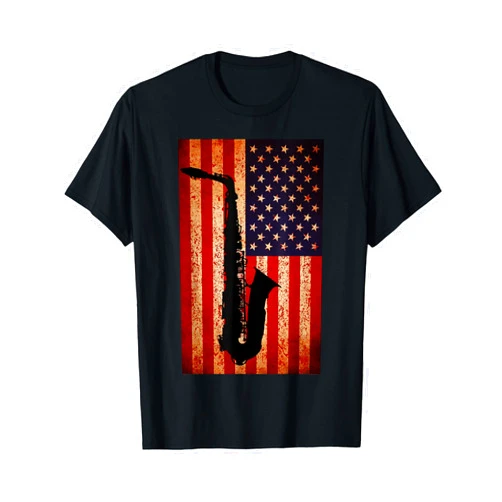Cool Retro USA Musician Marching Band Saxophonist Vintage American Flag Saxophone Funny Sax Music Player Gifts T-Shirt