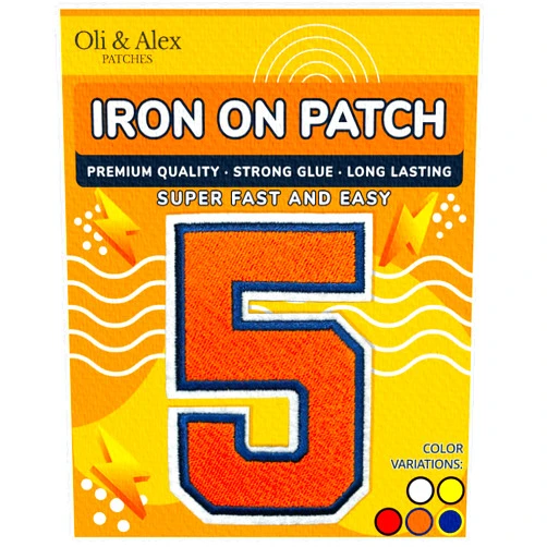 Oli and Alex Iron On Patches Premium Quality - Orange Number 5 Iron on Patch -Appliques Decorative Repair Patches for Clothes Approx. 3.1inch - Orange, 5