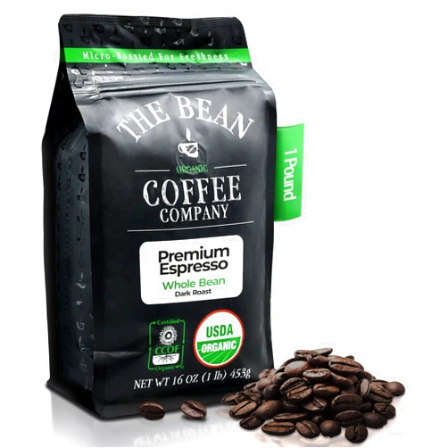 The Bean Coffee Company The Bean Organic Coffee Company Premium Espresso, Dark Roast, Whole Bean Coffee, 16-Ounce Bag