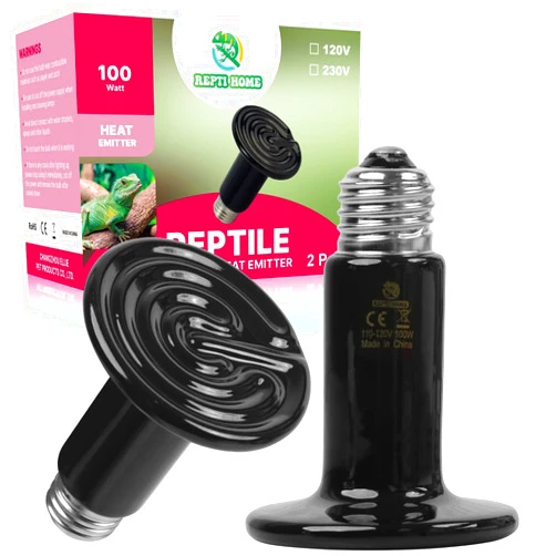 REPTI HOME 100W Ceramic Heat Emitter (2 Pack), Reptile Heat Lamp Bulbs, Ceramic Heater for Amphibian, Pet Brooder Coop, Chicken, Dog, Cat