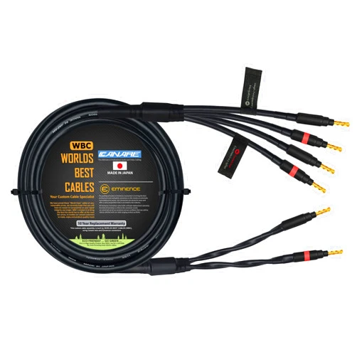 WORLDS BEST CABLES 8 Foot - Canare 4S11 – Audiophile Grade - HiFi Star-Quad Bi-Wire Single Speaker Cable for Center Channel with Eminence Gold Banana Connectors