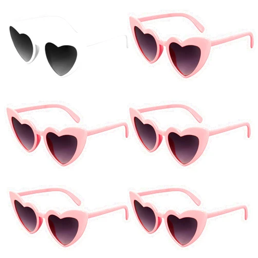 PHABULS 6 Pack Vintage Heart Shaped Cat Eye Sunglasses for Women Girl Bulk Retro Sunglasses for Bridal Bachelorette Party