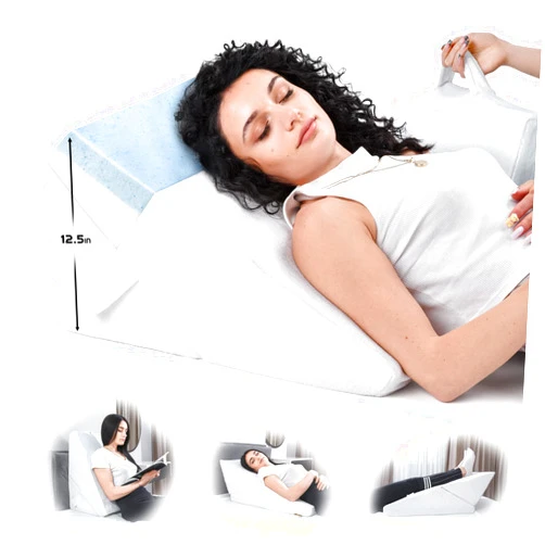 ONDEKT Bed Wedge Pillow – Multipurpose Adjustable Leg Support Pillow – Cooling Gel Memory Foam Top - Helps for Acid Reflux Heartburn, Allergies, Snoring - Machine Washable Cover with Handle (White)